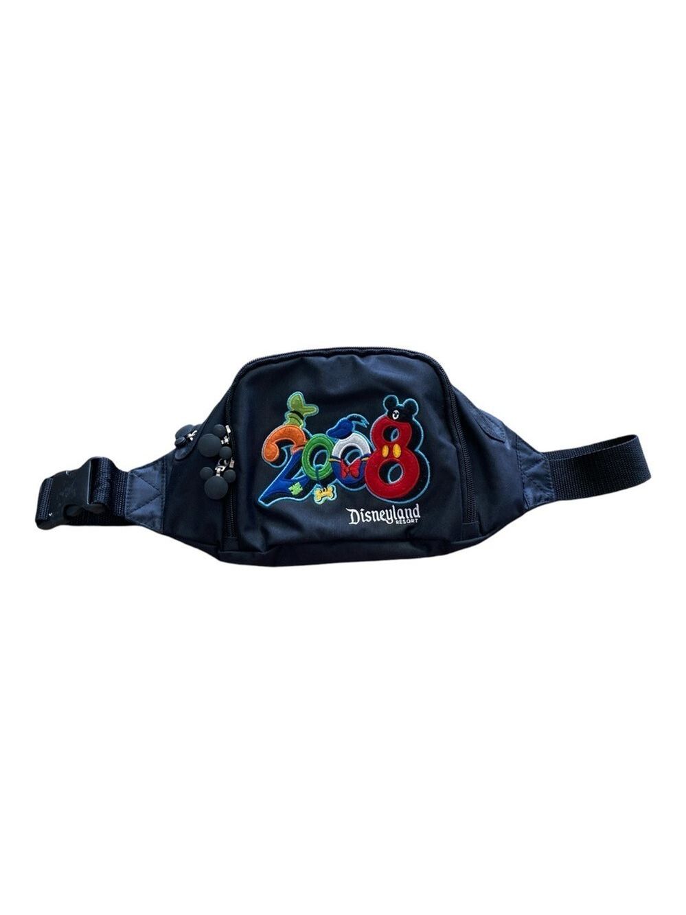 Disneyland 2008 Black Belt Fanny Pack Multiple Pockets Mickey Head Zipper Pulls - Picture 2 of 6